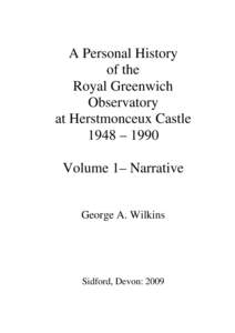 A Personal History of the Royal Greenwich Observatory at Herstmonceux Castle 1948 – 1990