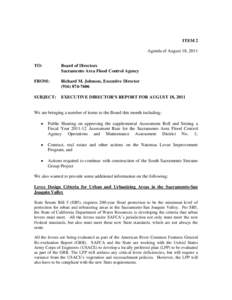 ITEM 2 Agenda of August 18, 2011 TO: Board of Directors Sacramento Area Flood Control Agency