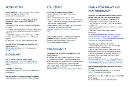 ALTERNATIVES  REAL ESTATE Convertible Bonds – experience from a family looking back at investing since the year 1574