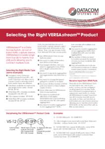 DATACOM SYSTEMS INC Selecting the Right VERSAstreamTM Product VERSAstreamTM is a Data Access Swtich, an out of