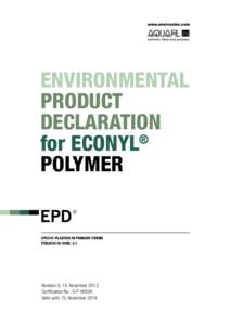 ENVIRONMENTAL PRODUCT DECLARATION ® for ECONYL POLYMER