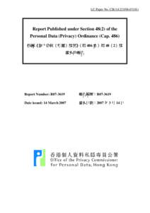LC Paper No. CB[removed])  Report Published under Section[removed]of the Personal Data (Privacy) Ordinance (Cap. 486) 根據《個人資料（私隱）條例》（第 486 章）第 48（2）條 發表的報告