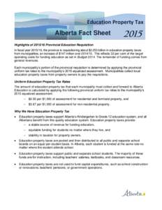 Education Property Tax  Alberta Fact Sheet 2015