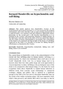 Erasmus Journal for Philosophy and Economics, Volume 9, Issue 1, Spring 2016, pphttp://ejpe.org/pdf/9-1-art-3.pdf  Bernard Mandeville on hypochondria and