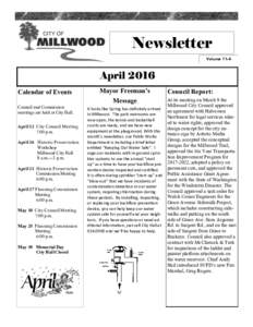 Newsletter Volume 11-4 April 2016 Calendar of Events Council and Commission