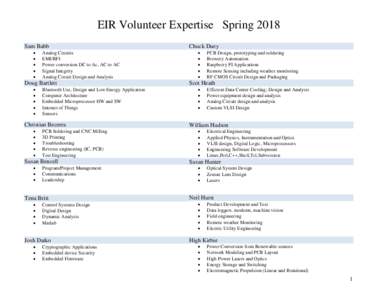 EIR Volunteer Expertise Spring 2018 Sam Babb    