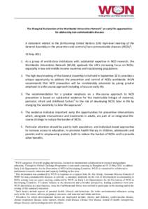 The Shanghai Declaration of the Worldwide Universities Network1 on early life opportunities for addressing non-communicable diseases A statement related to the forthcoming United Nations (UN) high-level meeting of the Ge