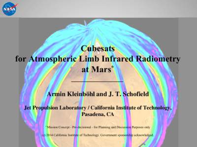 Mars Cubesat Workshop  JPL/Caltech Cubesats for Atmospheric Limb Infrared Radiometry