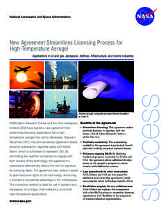 National Aeronautics and Space Administration  New Agreement Streamlines Licensing Process for High-Temperature Aerogel  NASA photo