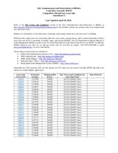 Sale Announcement and Instructions to Bidders Cook Inlet Areawide 2016W Competitive Oil and Gas Lease Sale Attachment A Last Updated April 28, 2016 Refer to the Sale Terms and Conditions section of the Sale Announcement 