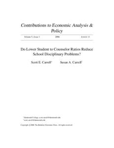Do Lower Student to Counselor Ratios Reduce School Disciplinary Problems?