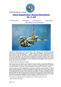 AALOSG Newsletter No. 12 July 08  AALO Supporters’ Group NewsletterNic Holman (Pres.)