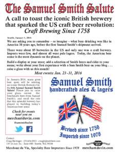 A call to toast the iconic British brewery that sparked the US craft beer revolution: Craft Brewing SinceSeattle, January 5, 2016: