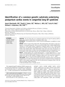 Heart Rhythm[removed], 60 – 64  www.heartrhythmjournal.com Identification of a common genetic substrate underlying postpartum cardiac events in congenital long QT syndrome
