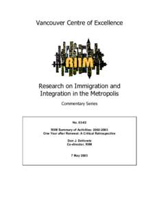 Vancouver Centre of Excellence  Research on Immigration and Integration in the Metropolis Commentary Series