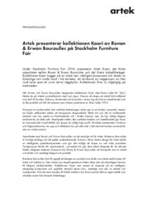    PRESSMEDDELANDE Artek presenterar kollektionen Kaari av Ronan & Erwan Bouroullec på Stockholm Furniture