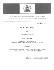 PERMANENT MISSION OF NIGERIA TO THE UNITED NATIONS 828 SECONDAVENUE . NEW YORK, N.Y[removed]TEL. {212) g53-g130. FAX Qlz[removed]Check Against Delivery  STATEMENT