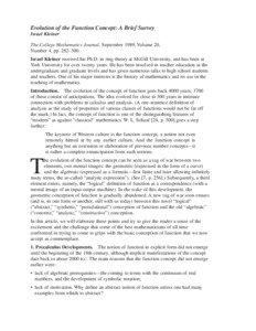 Evolution of the Function Concept: A Brief Survey Israel Kleiner The College Mathematics Journal, September 1989, Volume 20,