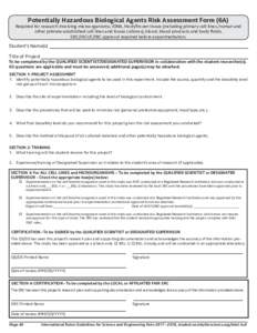 Potentially Hazardous Biological Agents Risk Assessment Form (6A)  Required for research involving microorganisms, rDNA, fresh/frozen tissue (including primary cell lines, human and other primate established cell lines a