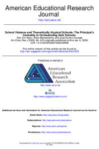 American Educational Research Journal http://aerj.aera.net School Violence and Theoretically Atypical Schools: The Principal’s Centrality in Orchestrating Safe Schools