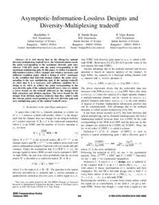 Asymptotic-Information-Lossless Designs and Diversity-Multiplexing tradeoff Shashidhar V B. Sundar Rajan