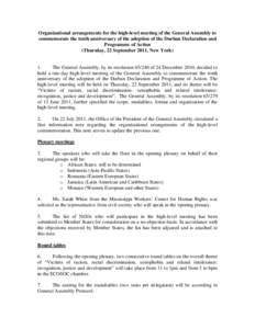 Organizational arrangements for the 2011 high-level meeting on the comprehensive review of the progress achieved in realizing the Declaration of Commitment on HIV/AIDS and the Political Declaration on HIV/AIDS[removed]June