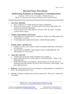 Handout set page 28  Beyond Panic Prevention: Addressing Emotion in Emergency Communication Copyright © 2002 by Peter M. Sandman. All Rights Reserved. (Based on work done for the Centers for Disease Control and Preventi