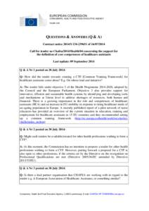 EUROPEAN COMMISSION CONSUMERS, HEALTH AND FOOD EXECUTIVE AGENCY Health Unit QUESTIONS & ANSWERS (Q & A) Contract notice 2014/S[removed]of[removed]