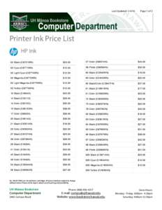 Last Updated: Page 1 of 3 Printer Ink Price List HP Ink