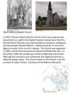 Billerica Historical Society  North Billerica Baptist Church Nicholas M Lazott