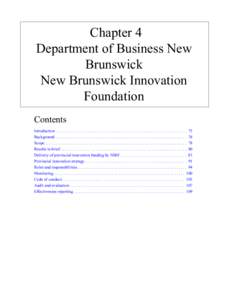 Chapter 4 Department of Business New Brunswick New Brunswick Innovation Foundation Contents
