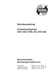Betriebsanleitung Kreiselmulchgeräte HKP, HKF, HKN, HU, STO 260 Maschinenfabrik Bermatingen GmbH & Co.