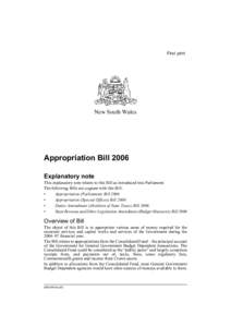 First print  New South Wales Appropriation Bill 2006 Explanatory note