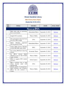 Vikram Sarabhai Library IIMA Weekly News Digest (September 22-28, 2014) SR. NO.