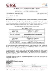NATIONAL STOCK EXCHANGE OF INDIA LIMITED DEPARTMENT : CAPITAL MARKET SEGMENT Download Ref No : NSE/CMTRDate : August 05, 2015
