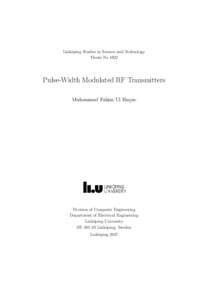 Linköping Studies in Science and Technology Thesis No 1822 Pulse-Width Modulated RF Transmitters Muhammad Fahim Ul Haque