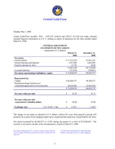 Central Gold-Trust  Monday May 1, 2006 Central Gold-Trust (symbol: TSX – GTU.UN (Cdn.$) and GTU.U (U.S.$)) has today released selected financial information in U.S. $ relating to results of operations for the three mon