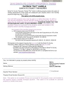 Print Form  Submit by Email 2016 SANTA FE COUNTY PROPERTY TAXES PATRICK 