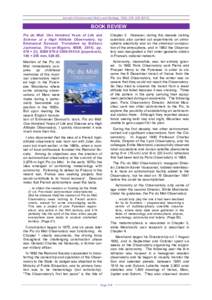 Journal of Astronomical History and Heritage, 18(2): 218 –BOOK REVIEW Pic du Midi. One Hundred Years of Life and Science at a High Altitude Observatory, by Emmanuel Davoust. Translated by Barbara