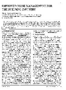 IMPROVED NOISE MANAGEMENT FOR THE BUILDING INDUSTRY Marion Burgess and Joseph Lai Acoustics and Vibration Unit, School of Aerospace and Mechanical Engineering The University of New South Wales at The Australian Defence F