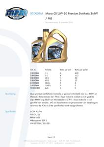 05000BM Motor Oil 5W-30 Premium Synthetic BMW / MB Document versie: 8 november 2016 Beschrijving