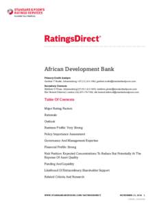 African Development Bank Primary Credit Analyst: Gardner T Rusike, Johannesburg +[removed]; [removed] Secondary Contacts: Matthew D Pirnie, Johannesburg[removed]1993; matthew.pirnie@