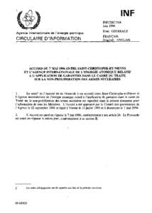 INFCIRC[removed]Agreement of 7 May 1996 BEtween Saint Kitts and Nevis and the Agency for the Application of Safeguards in Connection with the Treaty on the Non-Proliferation of Nuclear Weapons - French