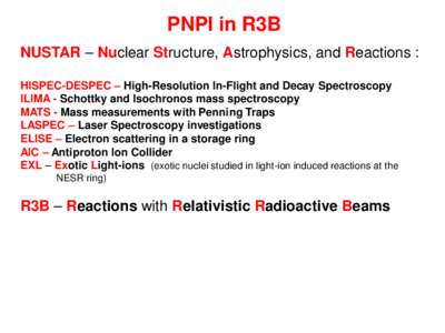 PNPI in R3B NUSTAR – Nuclear Structure, Astrophysics, and Reactions : HISPEC-DESPEC – High-Resolution In-Flight and Decay Spectroscopy ILIMA - Schottky and Isochronos mass spectroscopy MATS - Mass measurements with P
