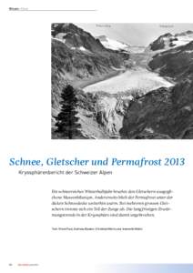 Wissen Klima  Schnee, Gletscher und Permafrost 2013 Kryosphärenbericht der Schweizer Alpen  Ein schneereiches Winterhalbjahr brachte den Gletschern ausgeglichene Massenbilanzen. Andererseits blieb der Permafrost unter d