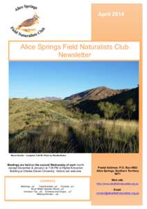 April[removed]Alice Springs Field Naturalists Club Newsletter  Mount Sonder – Larapinta Trail #9. Photo by Rosalie Breen.