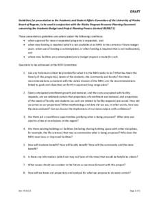 DRAFT Guidelines for presentation to the Academic and Student Affairs Committee of the University of Alaska Board of Regents, to be used in conjunction with the Alaska Program Resource Planning Document concerning the Ac