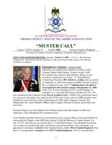 CULPEPER MINUTE MEN CHAPTER VIRGINIA SOCIETY, SONS OF THE AMERICAN REVOLUTION “MUSTER CALL” Volume VXVIV, Number 10