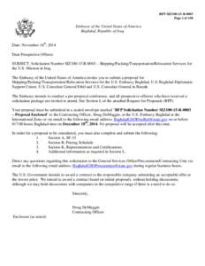 RFP-SIZ100-15-R-0003 Page 1 of 158 Embassy of the United States of America Baghdad, Republic of Iraq Date: November 16th, 2014