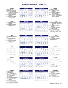 Commission 2018 Calendar JANUARY 1 – New Year’s Day 15 – Martin Luther King Day 19, 20, 21– IWA Paralegal Conference, Columbia